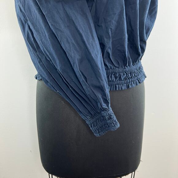 Free People Navy Blue Long Sleeve Women's Cotton One Shoulder Blouse Top Size L - Picture 4 of 8